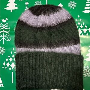 Free People The Groove Striped Beanie Green/Carbon Grey/Lilac New in Bag